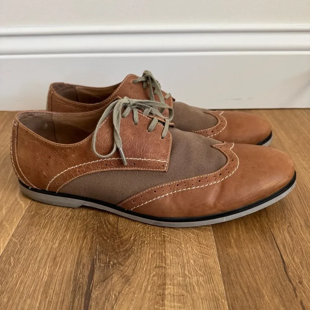 Joe's Jeans Brown Leather Lace Up Oxford Shoes with Brogue Detailing | Size 10.5